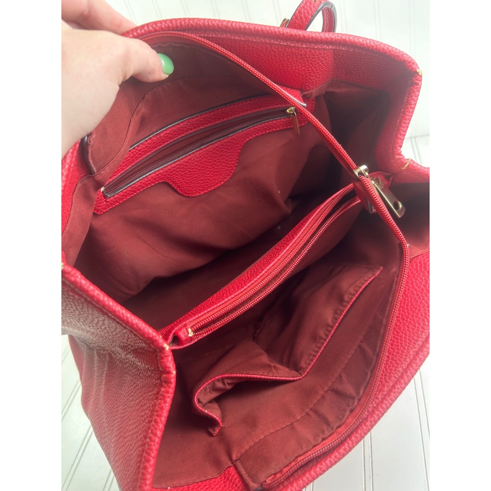 Michael Kors Jet Set Travel Large Red Pebbled Leather East West Tote Bag - Picture 6 of 15
